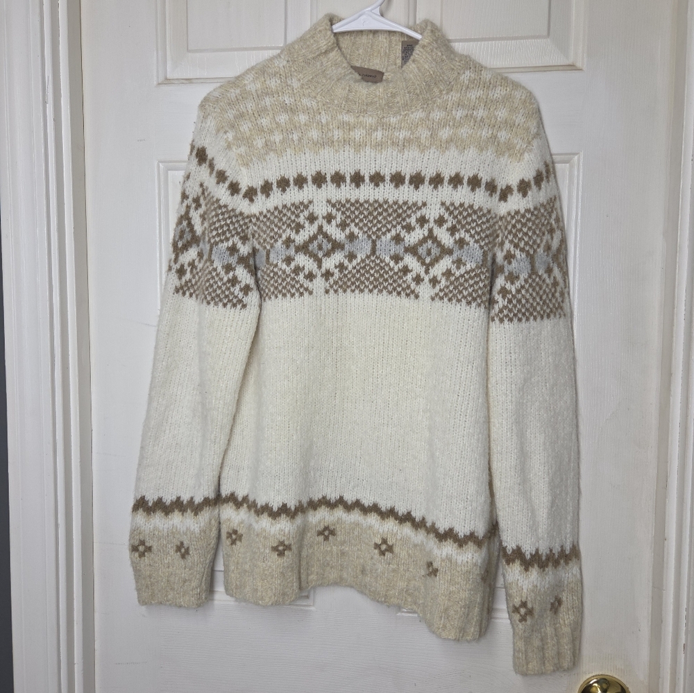 Merino Blend Cozy Cream and Brown Patterned Sweater Womens Size Medium - Picture 7 of 7